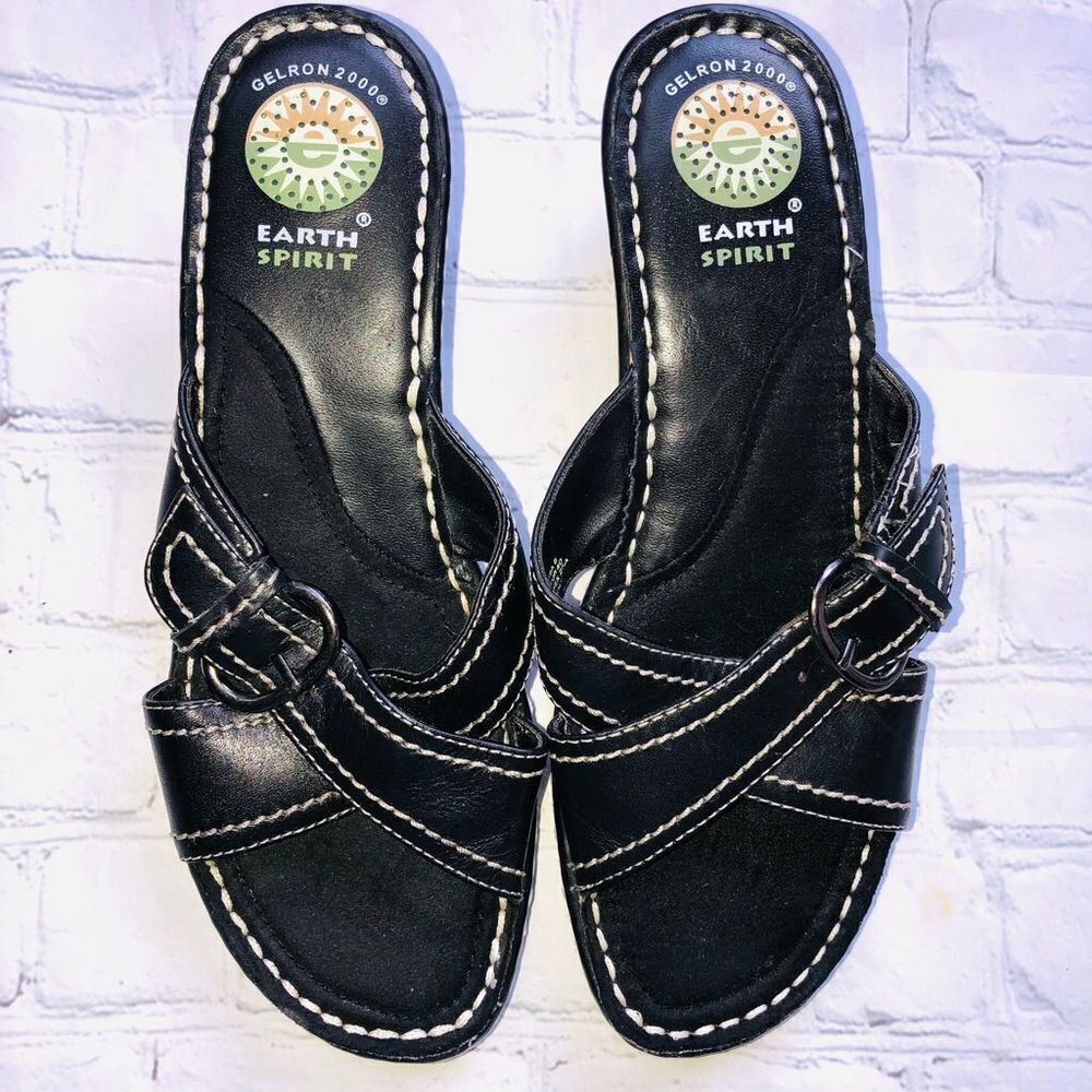 NWOT Womens Size 8 Earth Spirit Gelron 2000 Buckle Slip On Leather Sandals (Disp